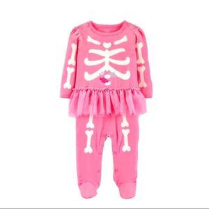𝅺NWT PINK CANDY TUMMY SKELETON HALLOWEEN SLEEPER